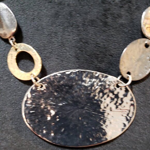 Womens Multi Tone Large Hammered Link Boho Necklace Jewelry with Lobster Clasp - Picture 3 of 7